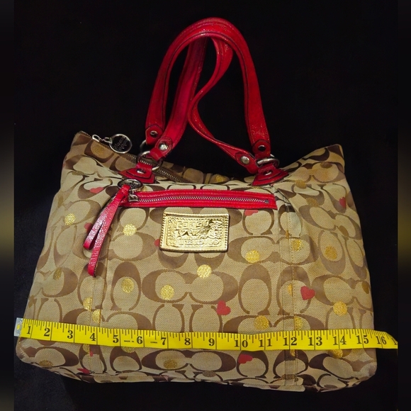 Coach Poppy Limited Ed Secret Admirer Signature Tote Brown & Red - Picture 3 of 15